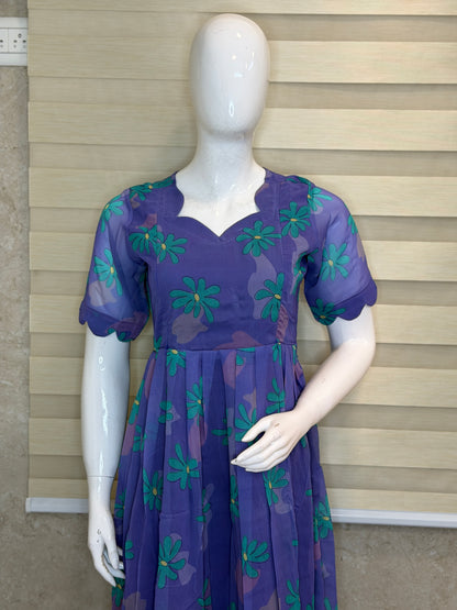 Purple Green Floral Printed Georgette Feeding Maxi