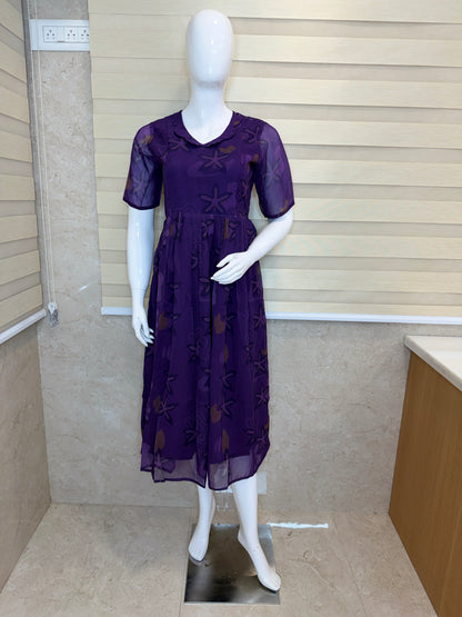 Purple Abstract Floral Printed Georgette Feeding Maxi
