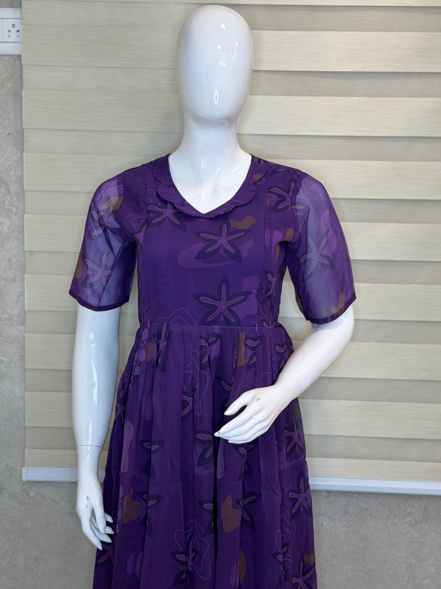 Purple Abstract Floral Printed Georgette Feeding Maxi