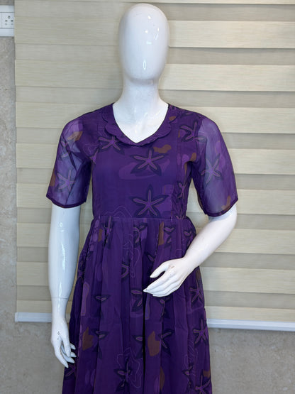Purple Abstract Floral Printed Georgette Feeding Maxi