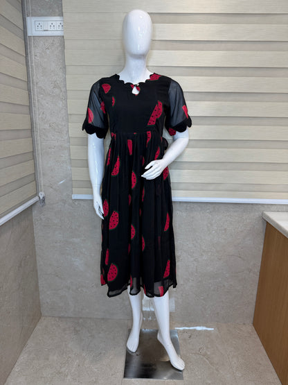 Black Red Watermelon Printed Georgette Feeding Maxi