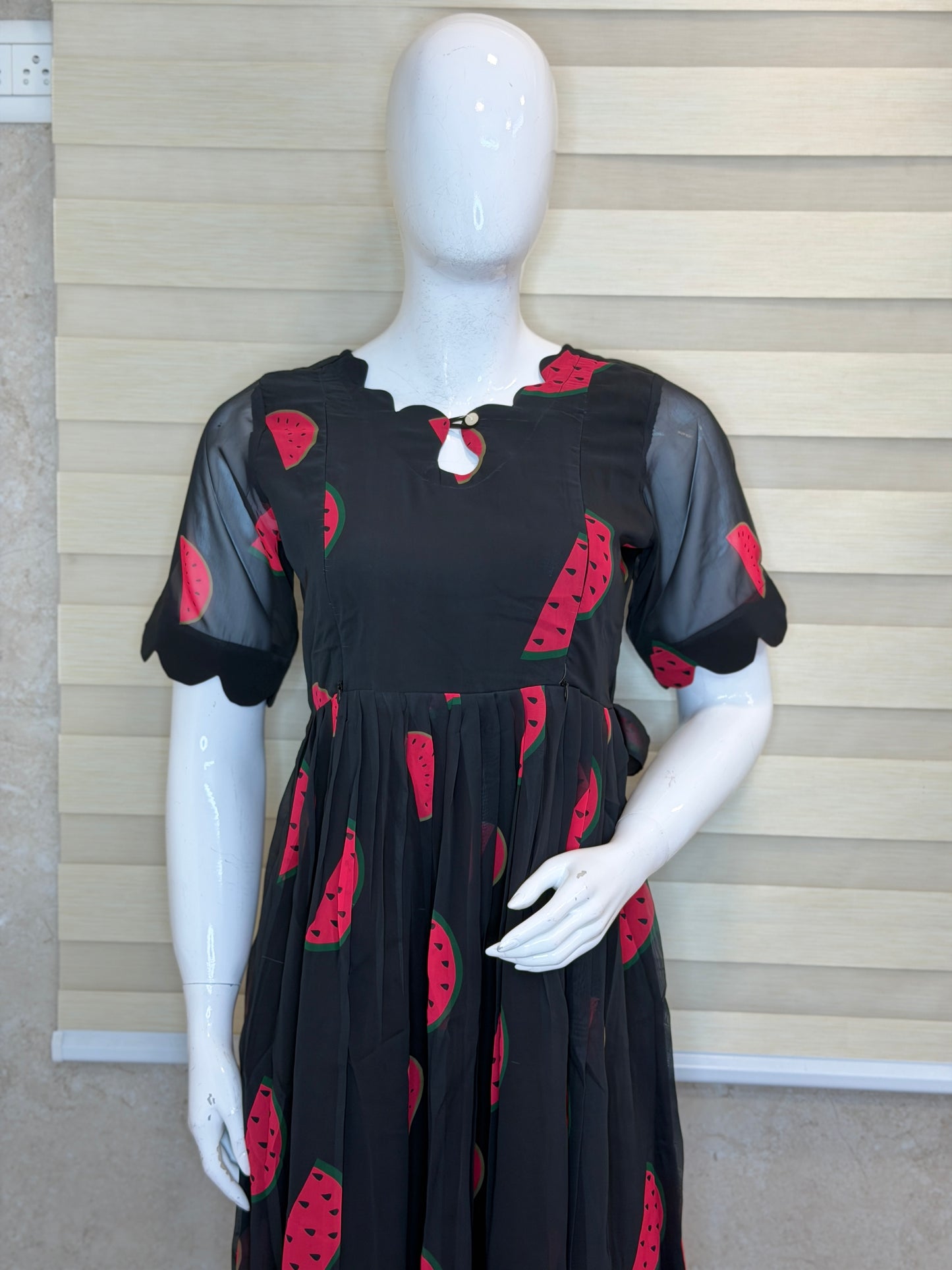 Black Red Watermelon Printed Georgette Feeding Maxi