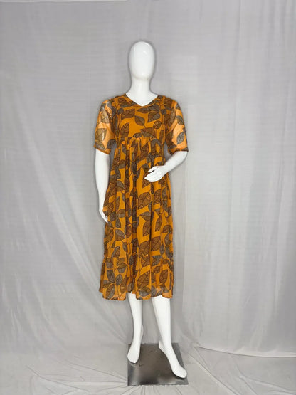 Mustard Leaf Printed Georgette Outdoor Non-Feeding Maxi