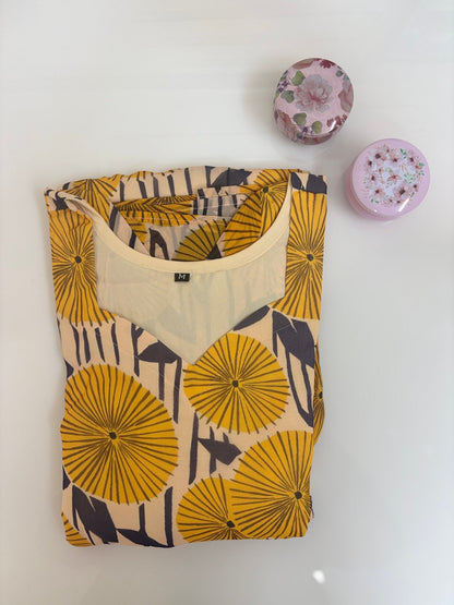 Beige With Yellow Floral Printed Georgette Outdoor Non-Feeding Maxi