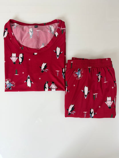 Red Penguin Printed T-Shirt and Palazzo Set