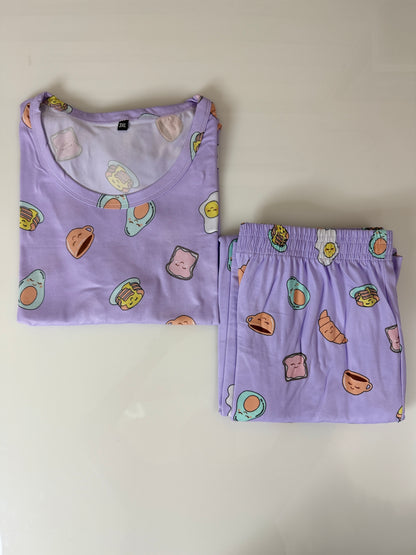 Lavender Breakfast Print T-Shirt and Palazzo Set