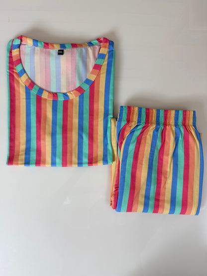 Multicolor Vertical Striped T-Shirt and Palazzo Set