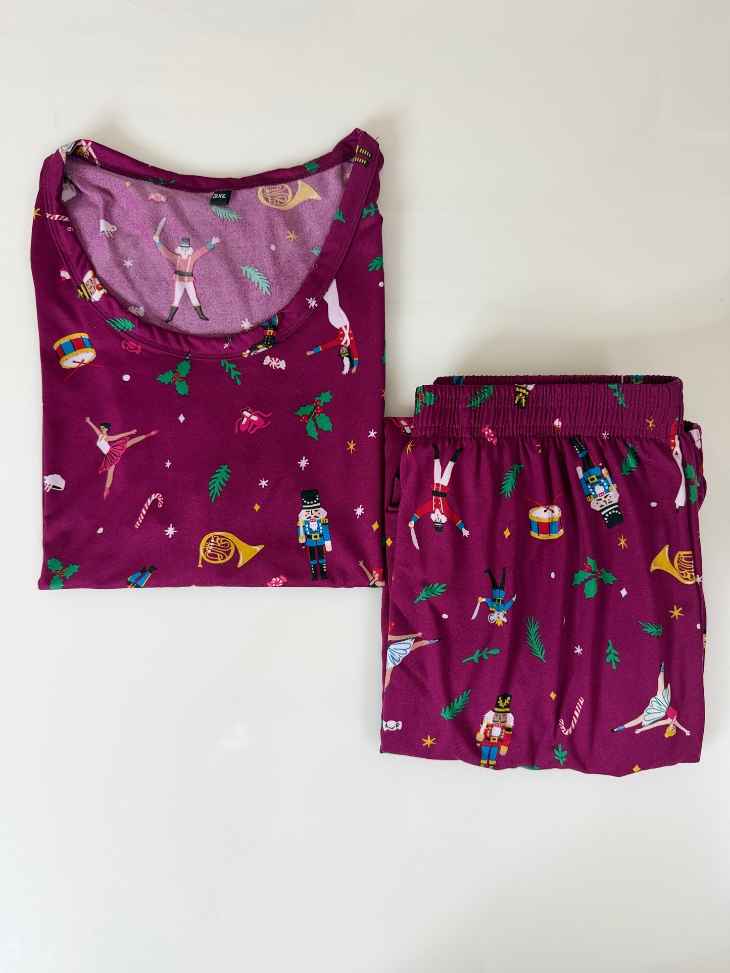 Wine Red Christmas Printed T-Shirt and Palazzo Set