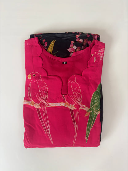 Magenta & Black Floral Parrot Georgette Non-Feeding Maxi