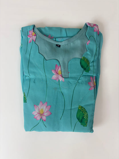 Aqua Blue Lotus Floral Georgette Non-Feeding Maxi