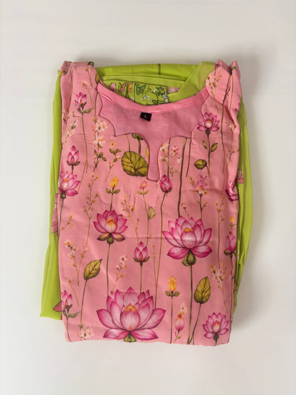 Lime Green Lotus Floral Georgette Non-Feeding Maxi