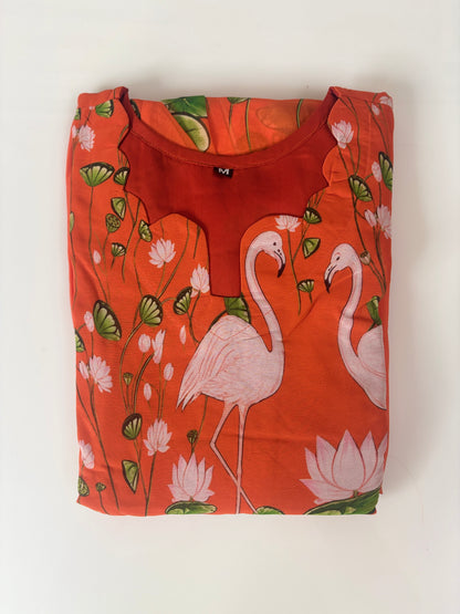 Orange Flamingo Floral Georgette Non-Feeding Maxi