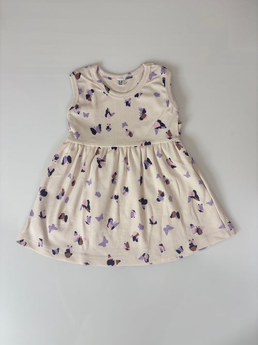 Lavender Sleeveless Frocks with Red Ribbon Design