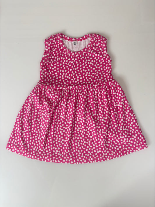 Magenta Pink White Floral Print Kids Ribbed Sleeveless Frock