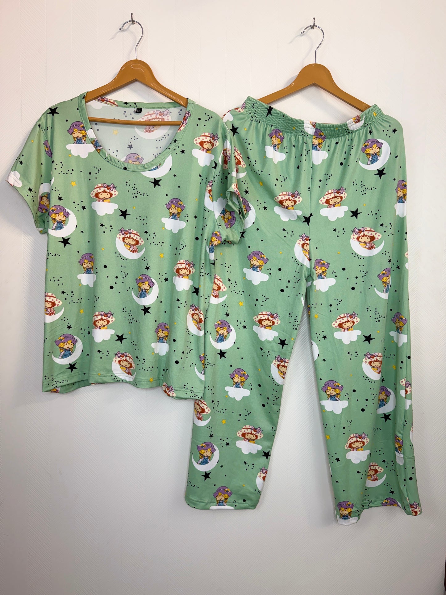 Mint Green Girl & Moon Printed T-Shirt and Palazzo Set