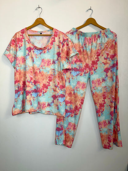 Pastel Tie-Dye Printed T-Shirt and Palazzo Set