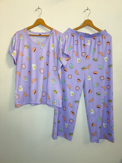 Lavender Breakfast Print T-Shirt and Palazzo Set