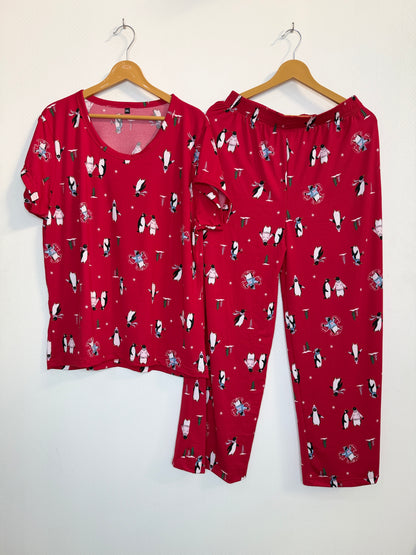 Red Penguin Printed T-Shirt and Palazzo Set