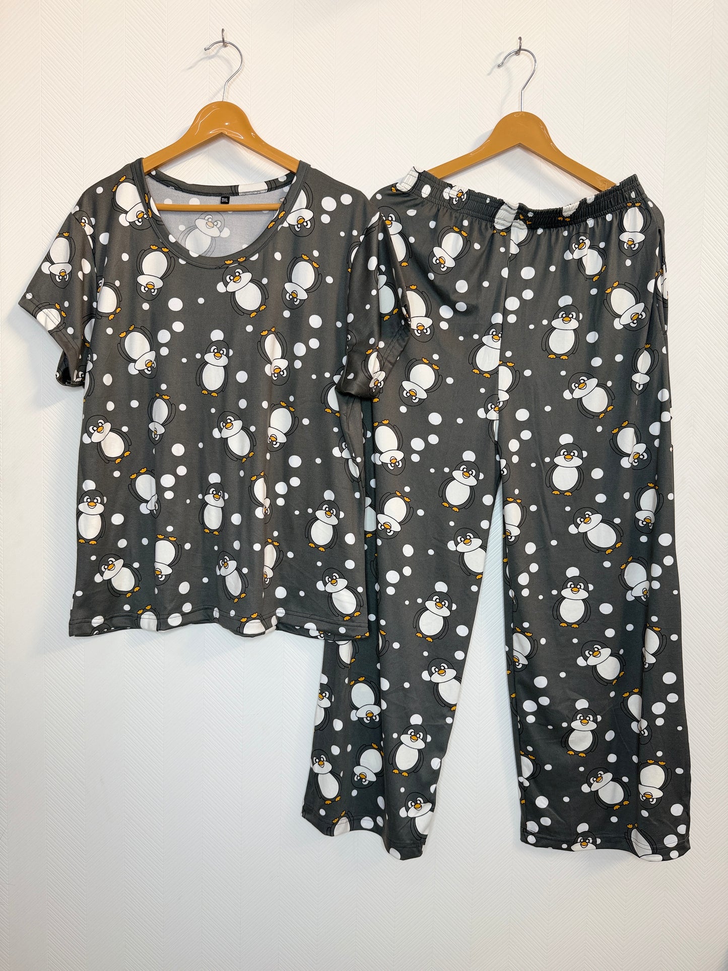 Gray Penguin Printed T-Shirt and Palazzo Set