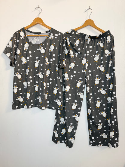 Gray Penguin Printed T-Shirt and Palazzo Set
