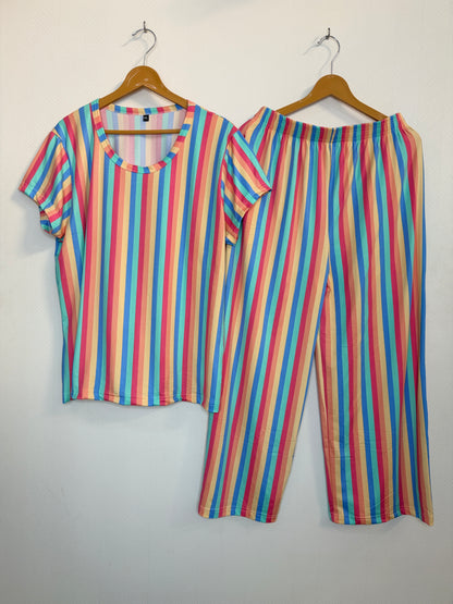 Multicolor Vertical Striped T-Shirt and Palazzo Set