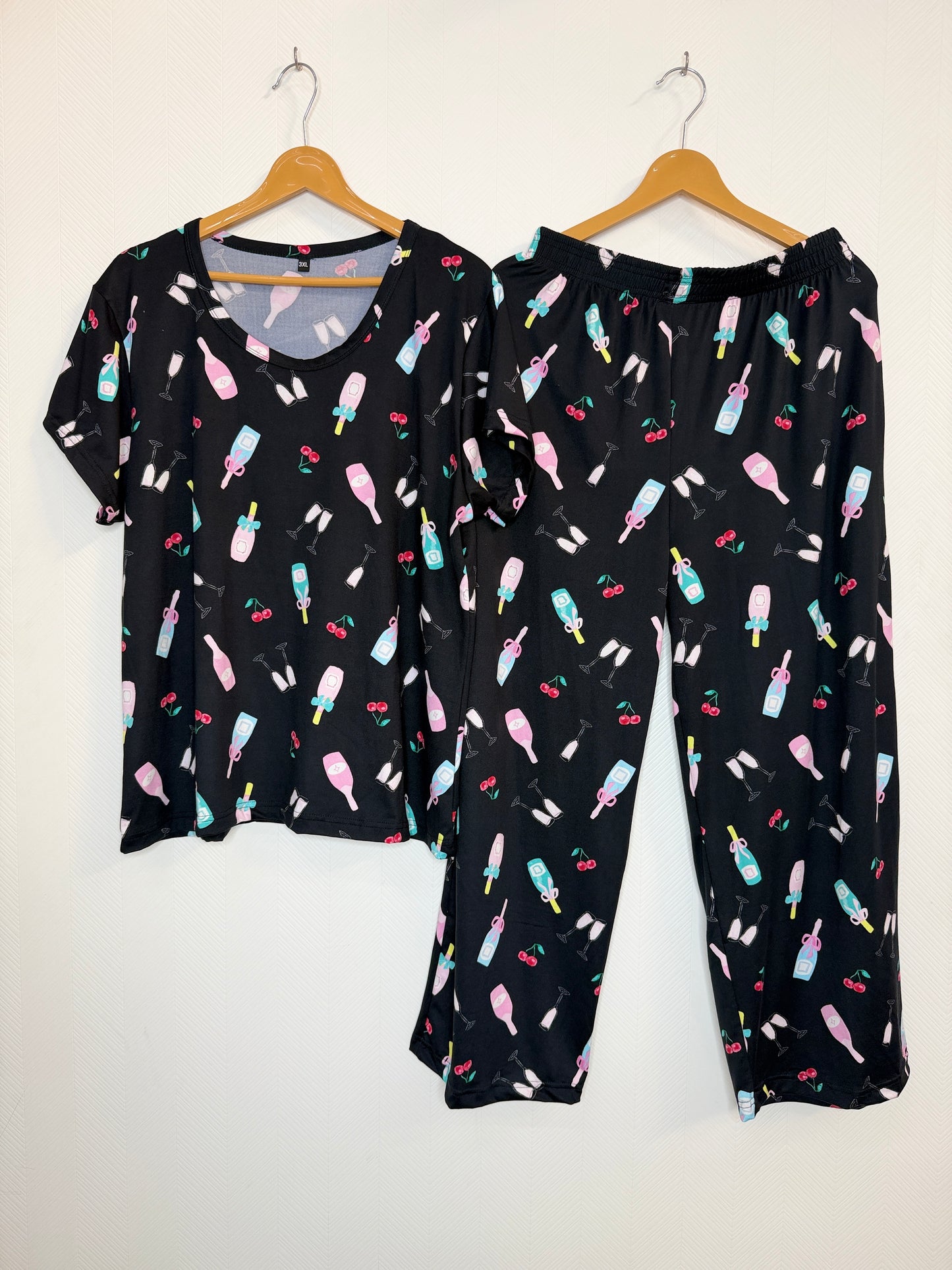 Black Cocktail Print T-Shirt and Palazzo Set