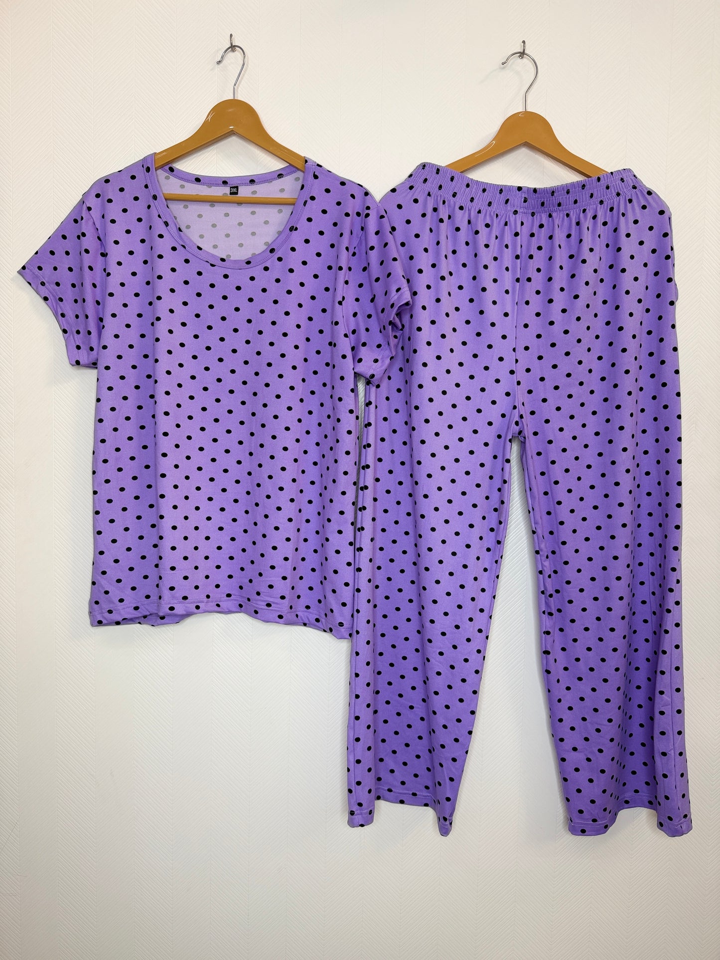 Lavender Polka Dot Printed T-Shirt and Palazzo Set