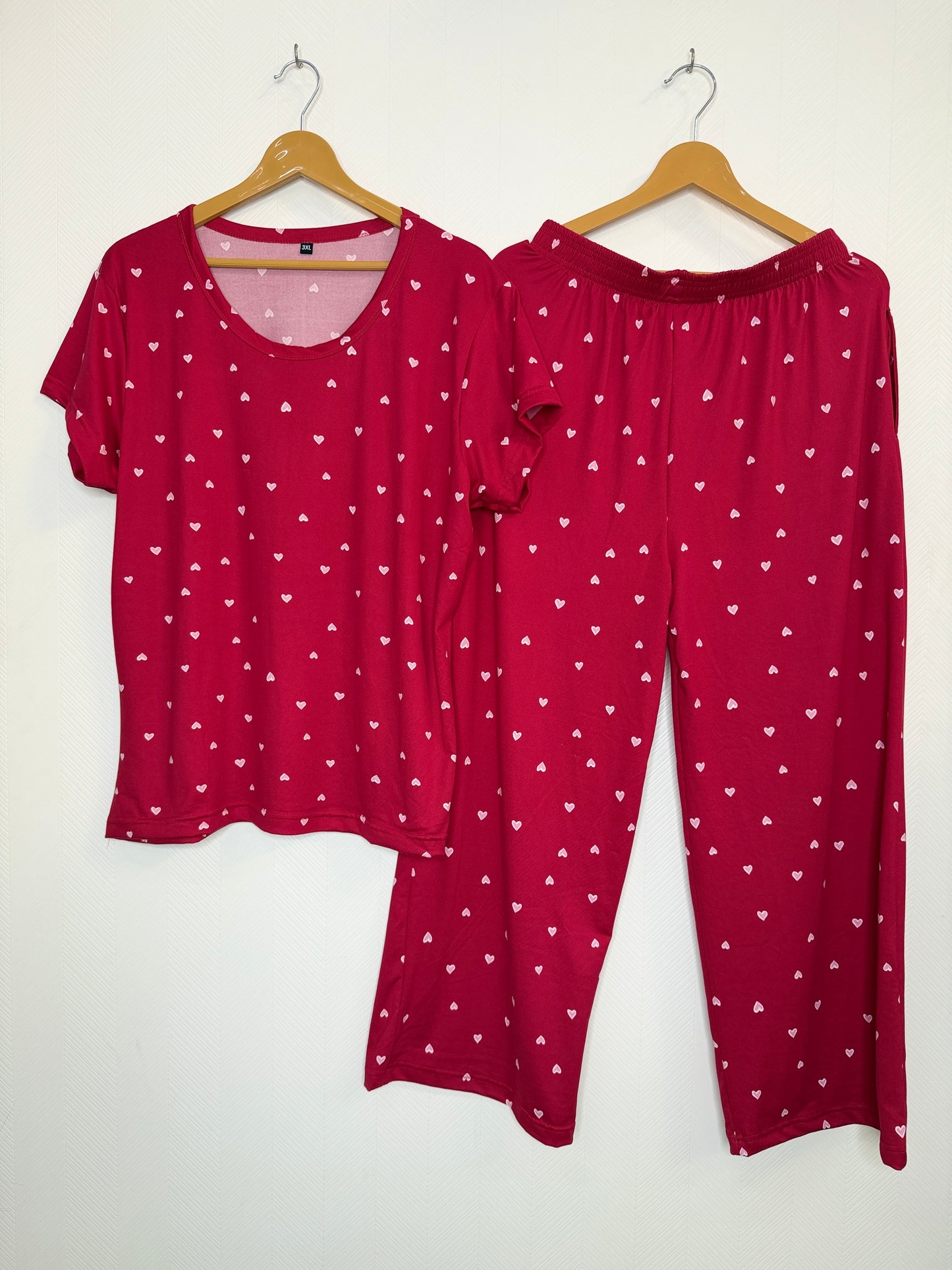 Red Heart Printed T-Shirt and Palazzo Set