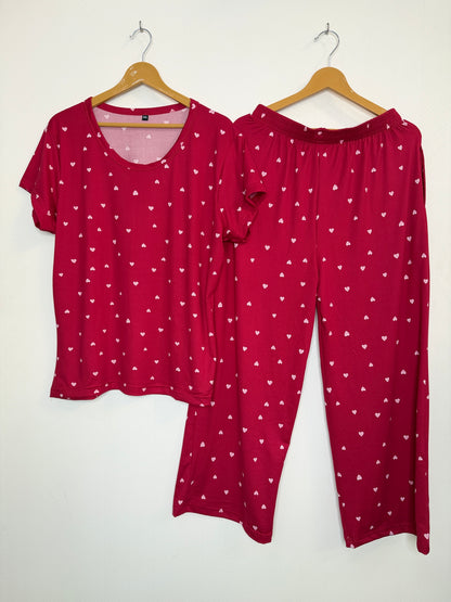 Red Heart Printed T-Shirt and Palazzo Set