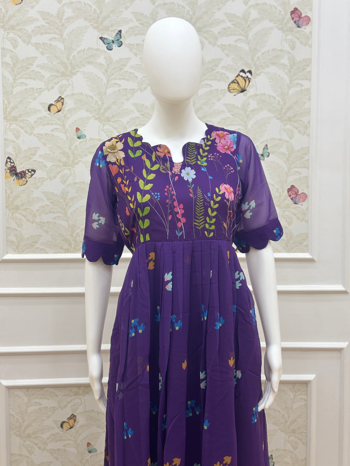 Royal Purple Floral Georgette Non-Feeding Maxi