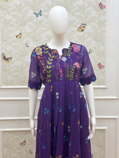 Royal Purple Floral Georgette Non-Feeding Maxi