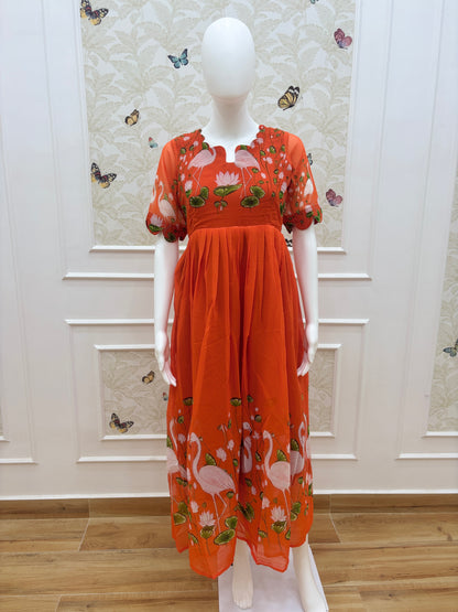 Orange Flamingo Floral Georgette Non-Feeding Maxi