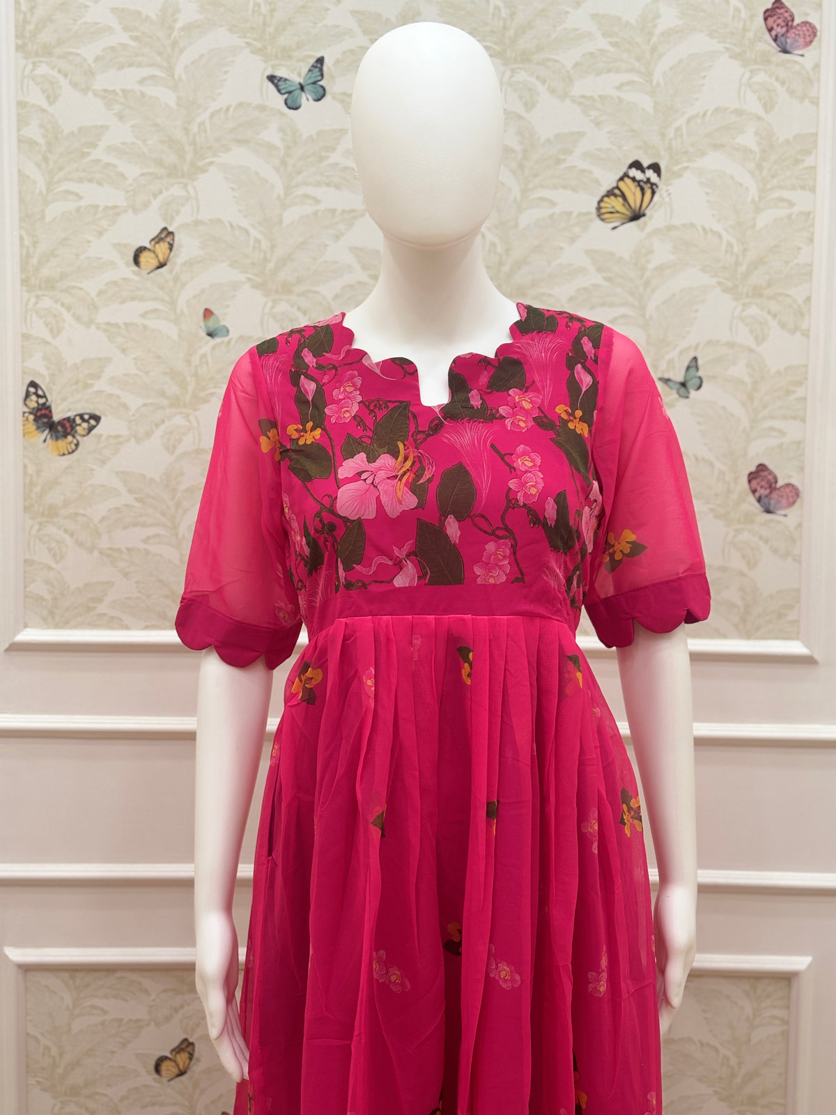 Rani Pink Floral Georgette Non-Feeding Maxi
