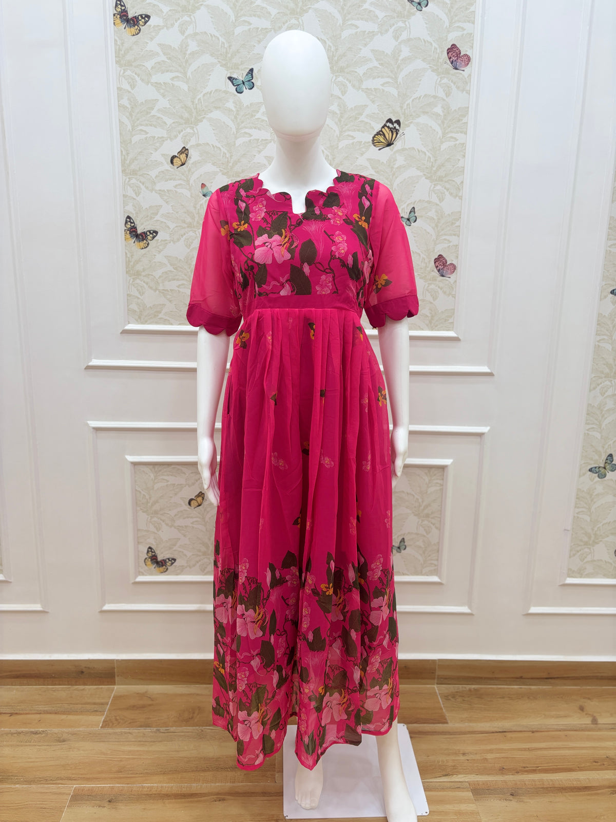 Rani Pink Floral Georgette Non-Feeding Maxi