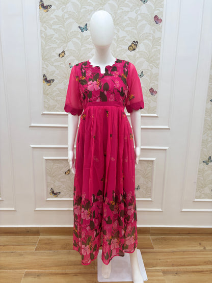 Rani Pink Floral Georgette Non-Feeding Maxi