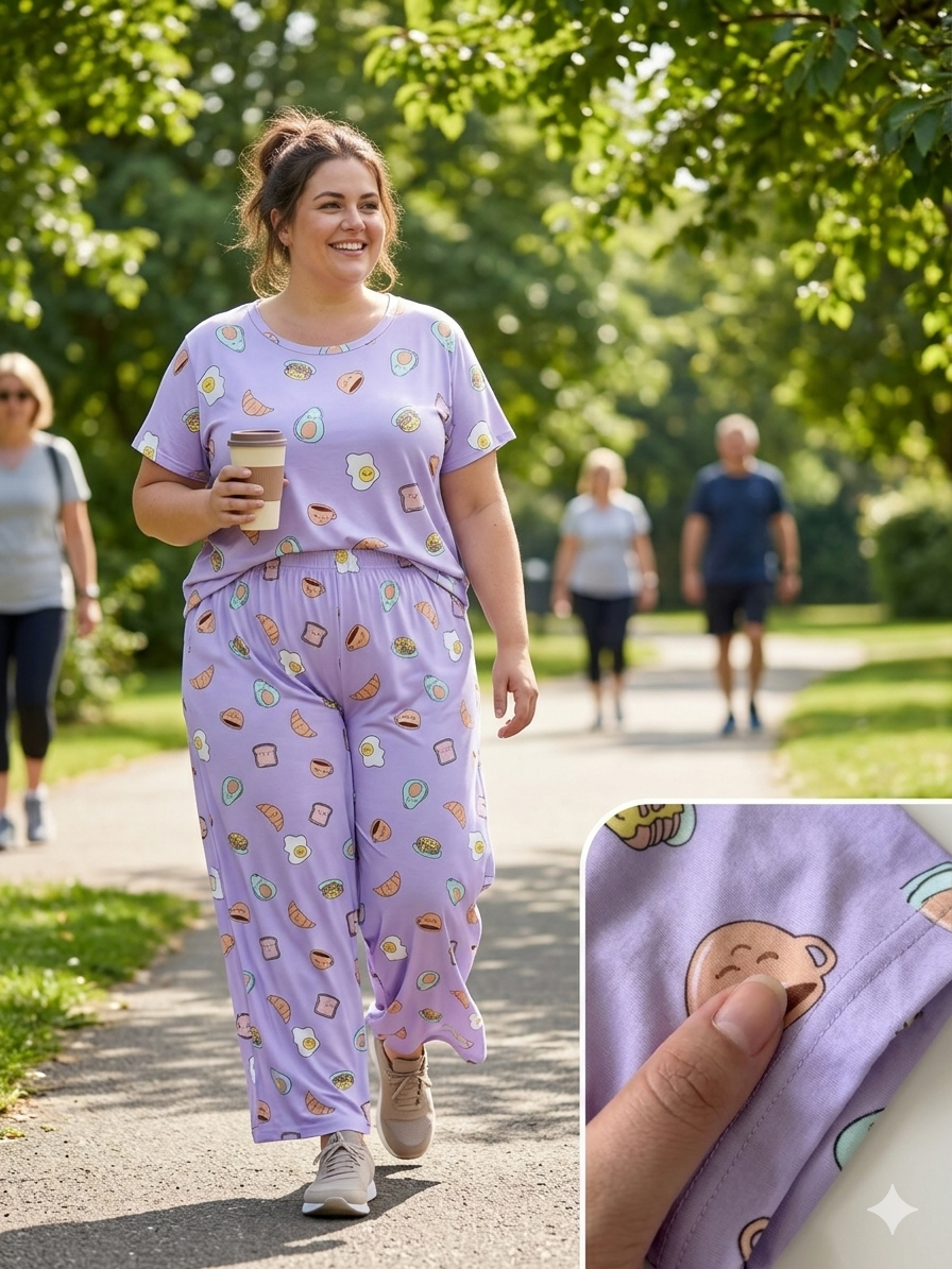 Lavender Breakfast Print T-Shirt and Palazzo Set