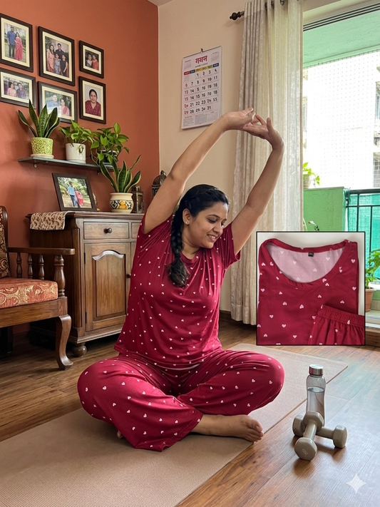 Red Heart Printed T-Shirt and Palazzo Set