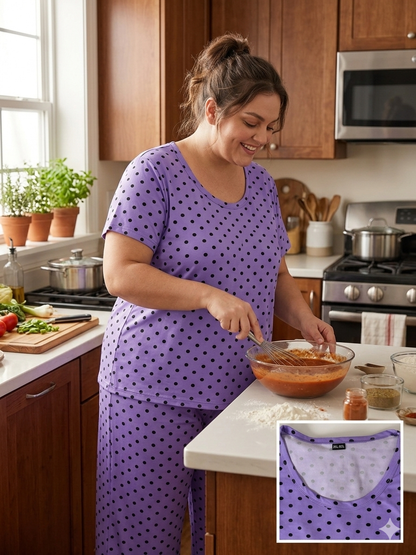 Lavender Polka Dot Printed T-Shirt and Palazzo Set