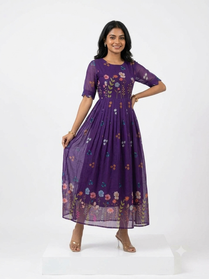 Royal Purple Floral Georgette Non-Feeding Maxi
