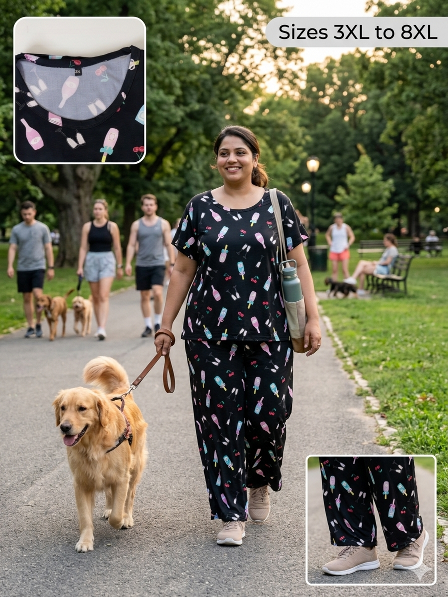Black Cocktail Print T-Shirt and Palazzo Set