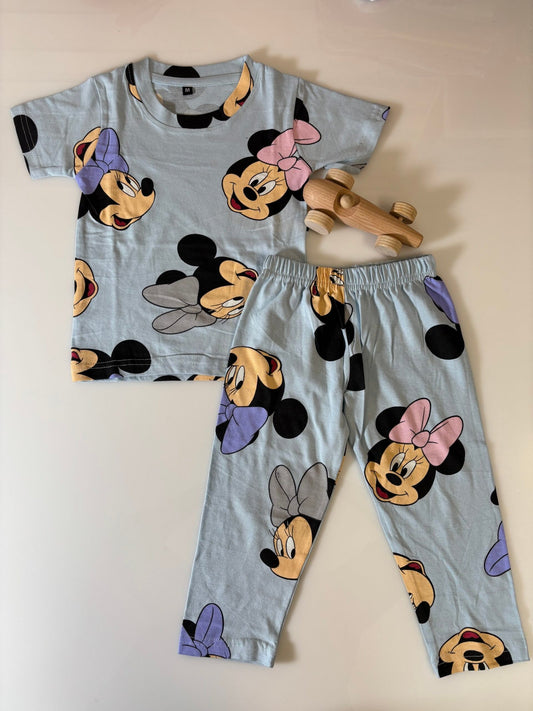 Blue Mickey Face Printed Kids Co-Ords