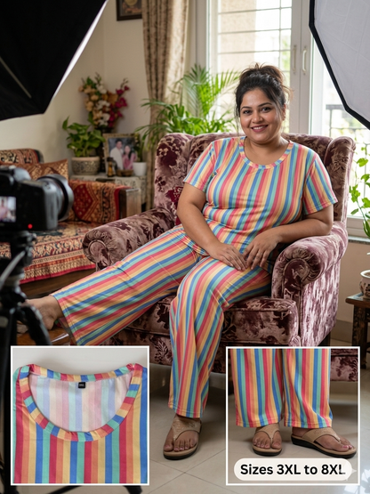 Multicolor Vertical Striped T-Shirt and Palazzo Set