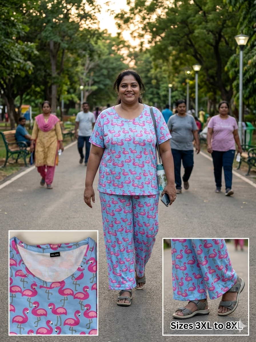 Sky Blue Flamingo Printed T-Shirt and Palazzo Set