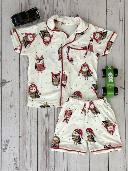 White Owl Printed Kids Night Suit Sets