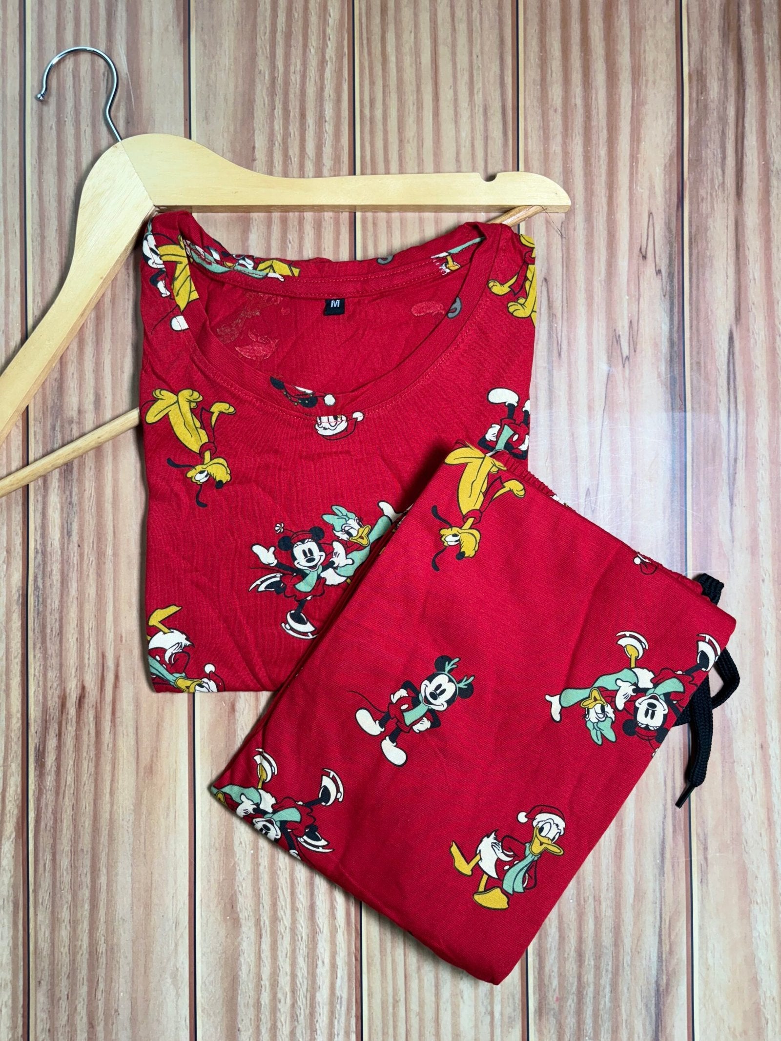 Red With Micky Mouse Printed Coords Set Combo