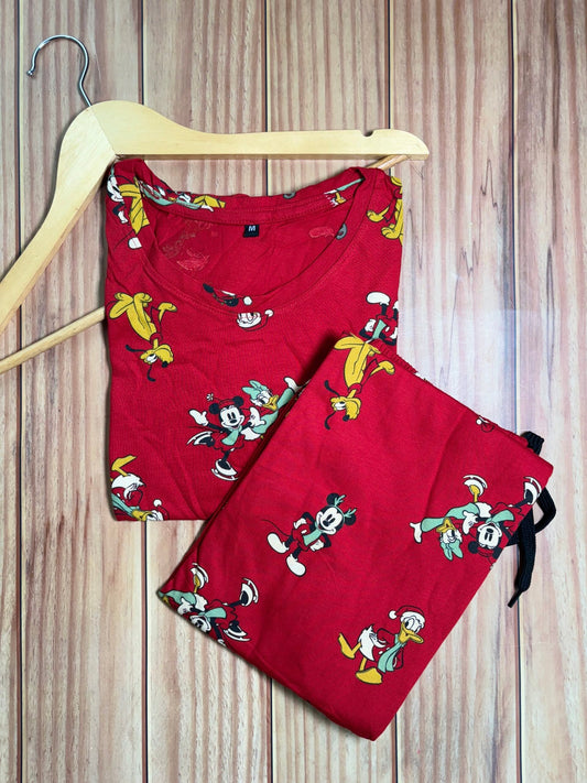 Red With Micky Mouse Printed Coords Set Combo