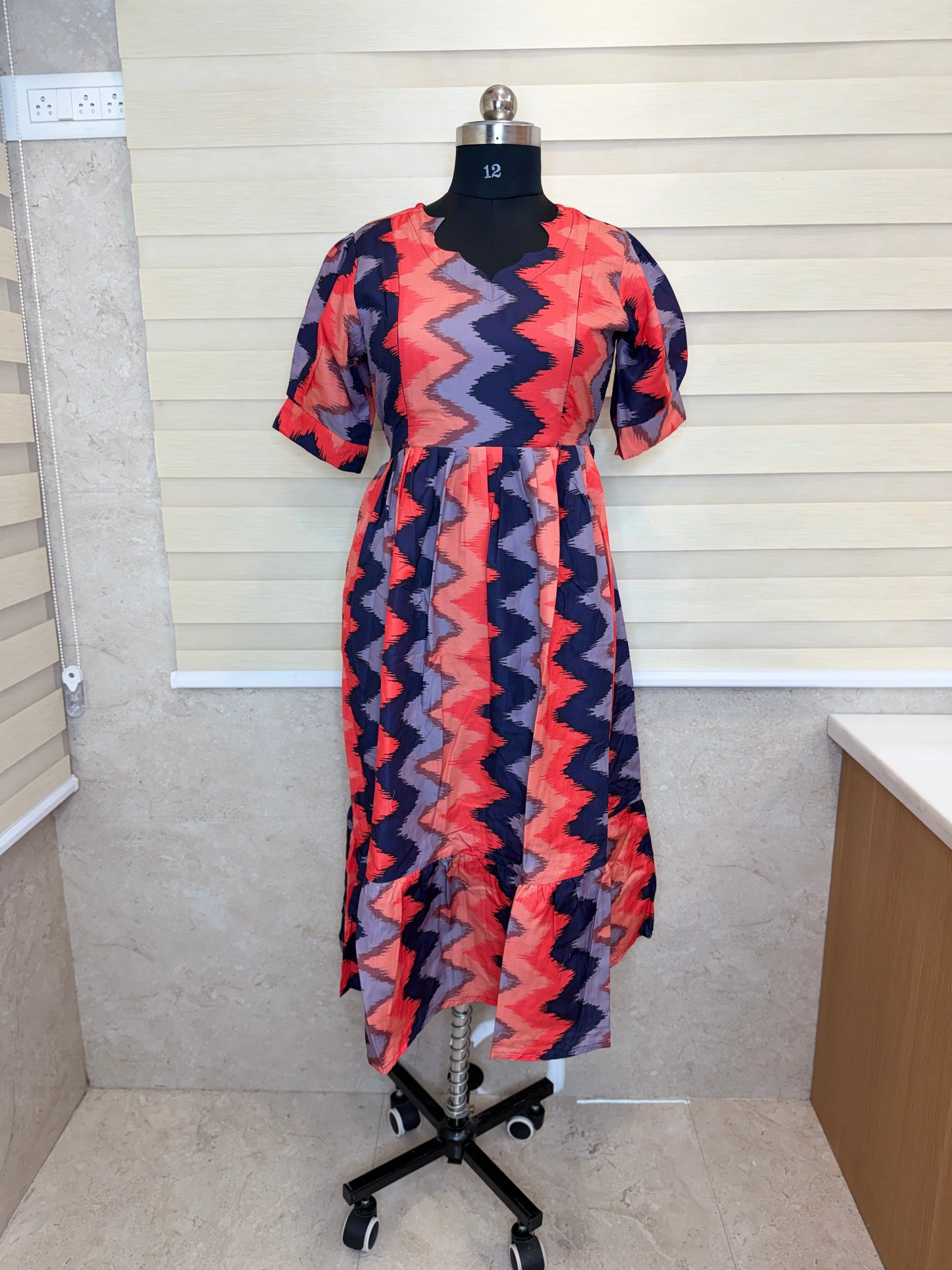 Coral Navy Purple Zigzag Printed Blended Cotton Feeding Maxi