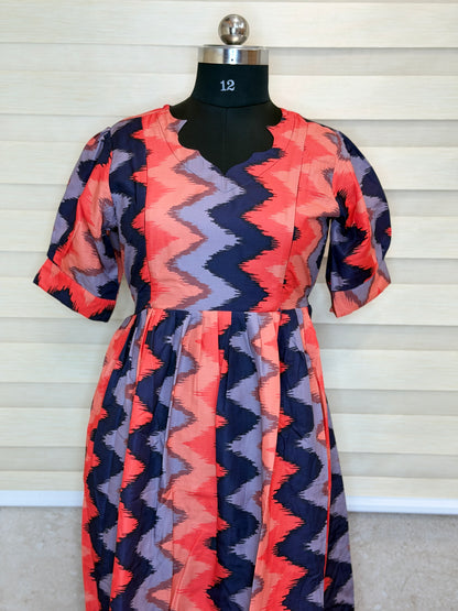 Coral Navy Purple Zigzag Printed Blended Cotton Feeding Maxi