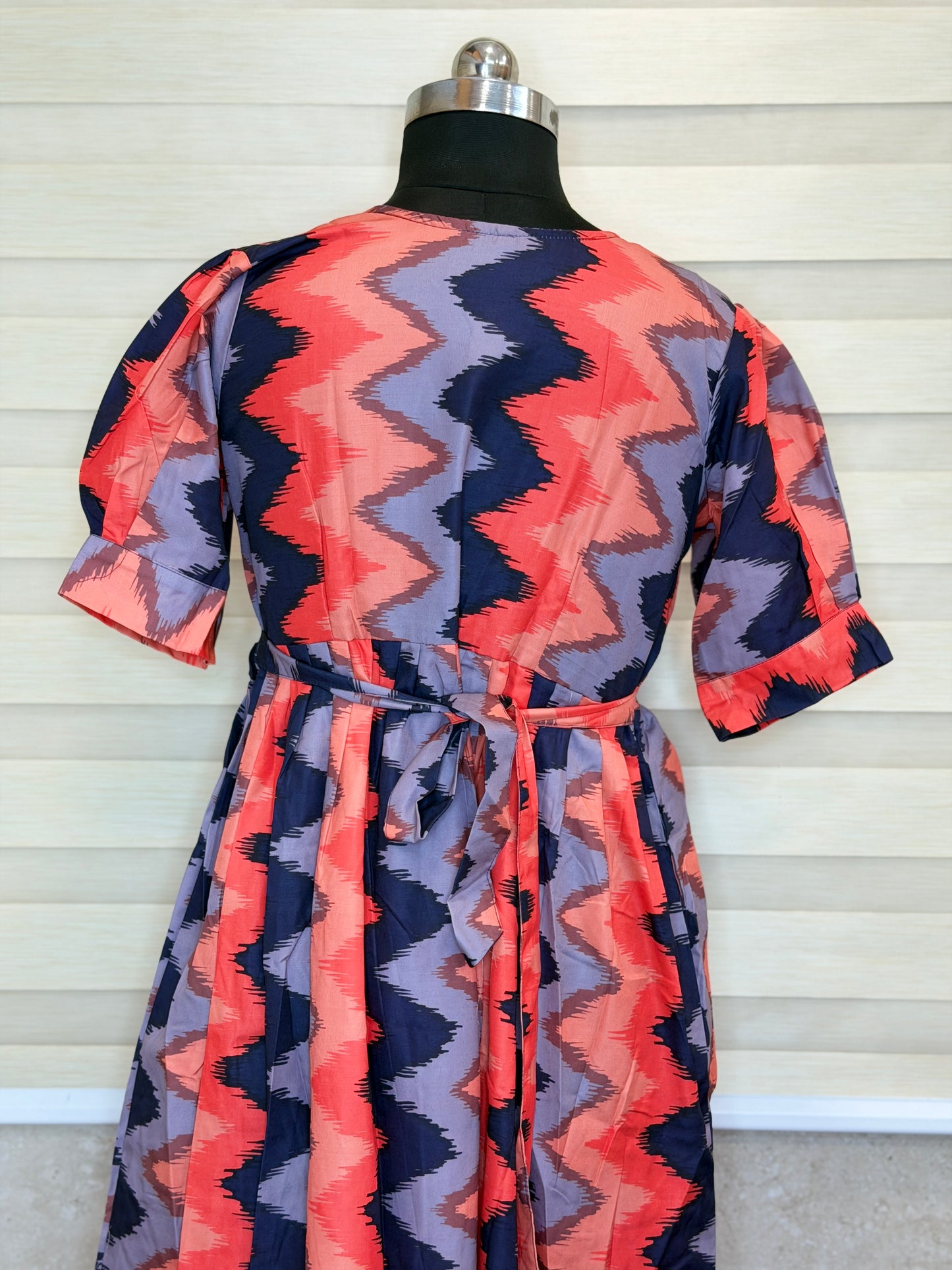 Coral Navy Purple Zigzag Printed Blended Cotton Feeding Maxi
