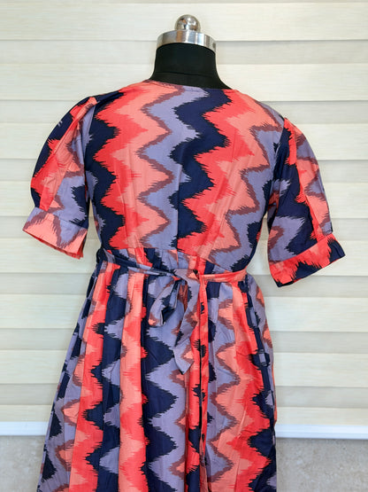 Coral Navy Purple Zigzag Printed Blended Cotton Feeding Maxi